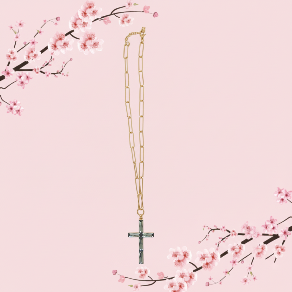 Collar largo de eslabones con Cruz de Cristal -CROSS