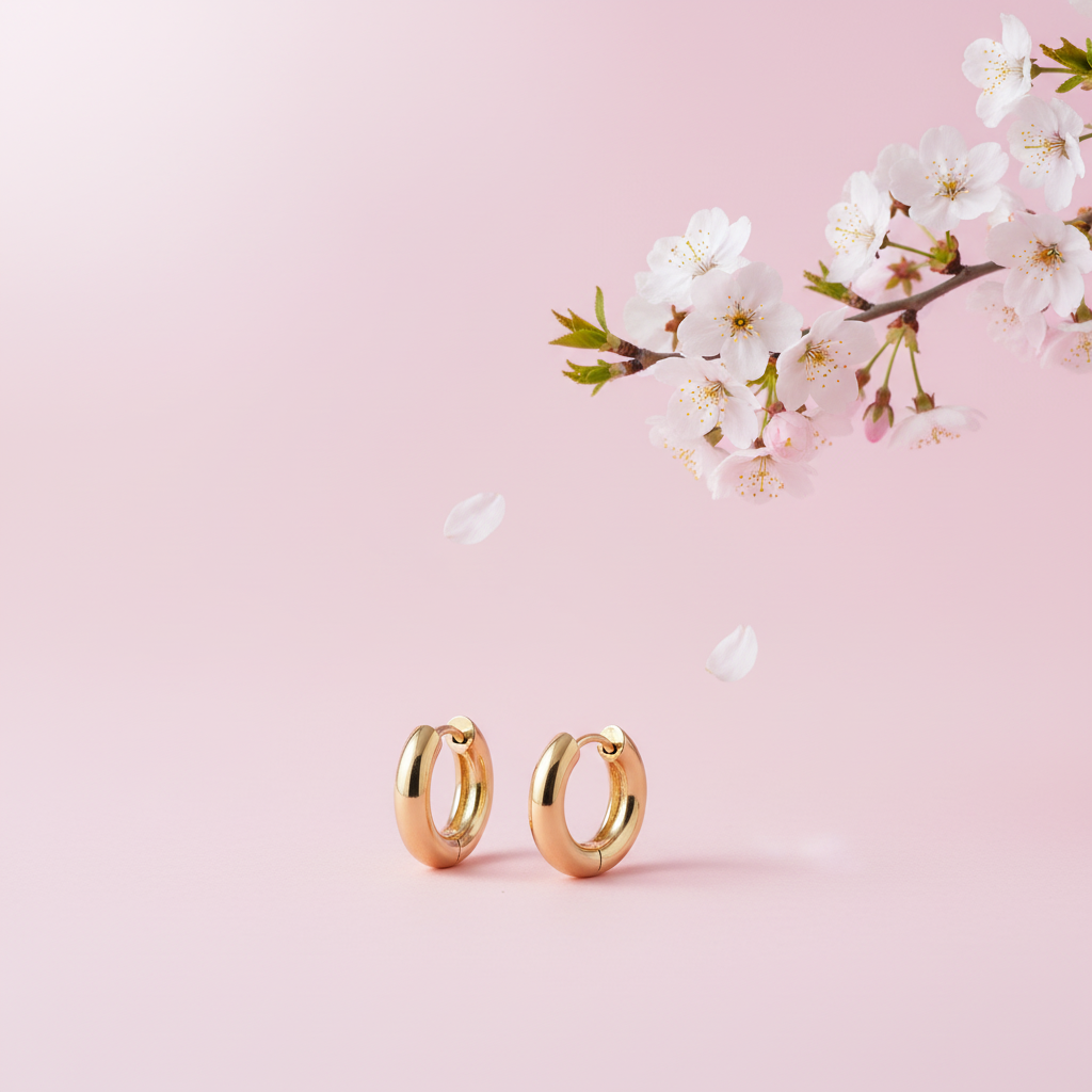 Pendiente Aro Basic con fondo rosa primavera