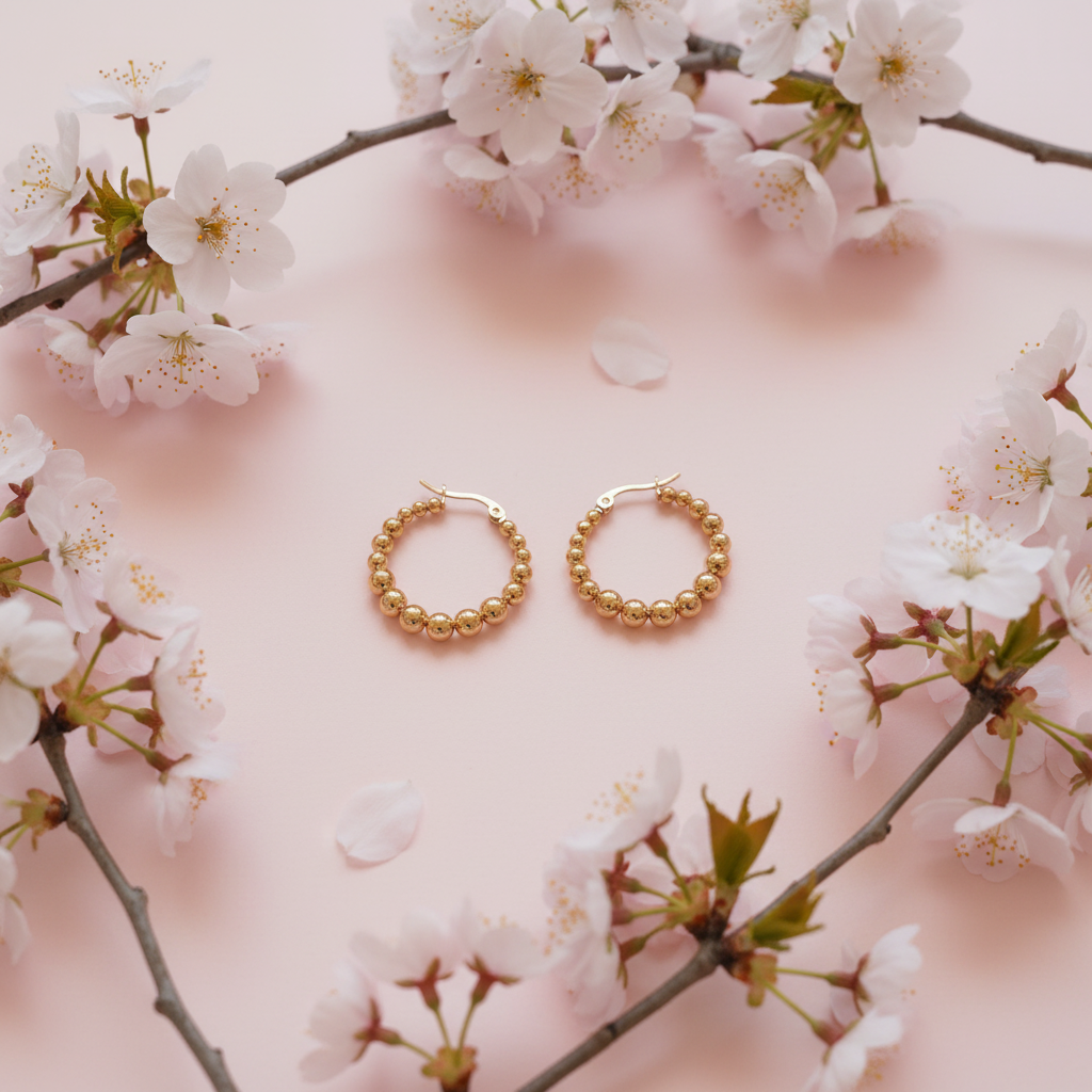 Pendiente Bolitas Small con fondo rosa primavera