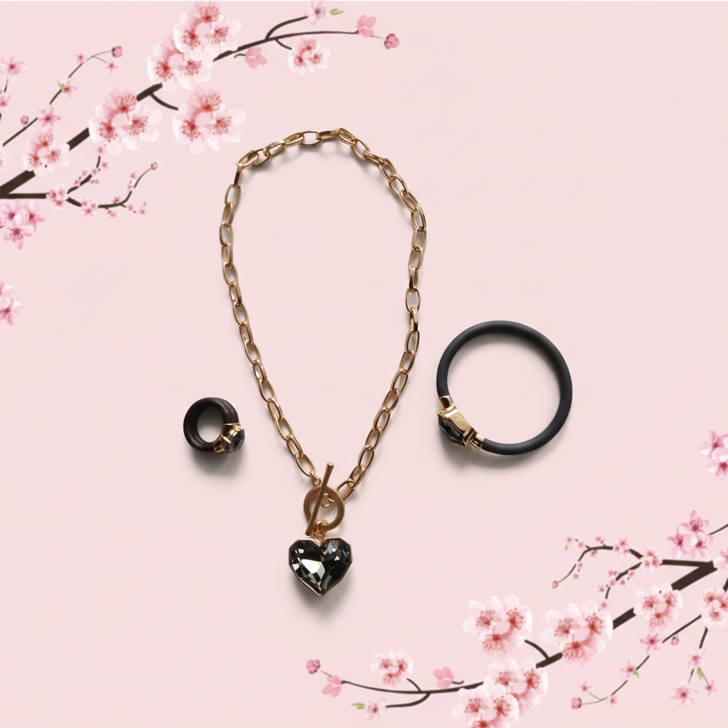 Set corazón negro con marco floral